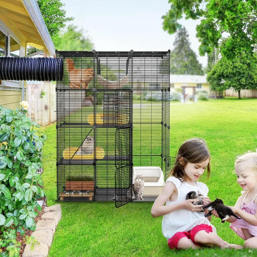 4 Tier Cat Cage Large with Hammock Outdoor Cat Enclosure Catio Metal Kennels for 1-3 Cats