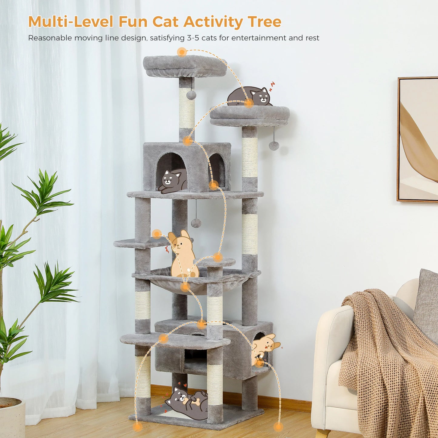 184cm Large Cat Tree and Tower for Indoor Cats With Sisal-Covered Scratching Posts