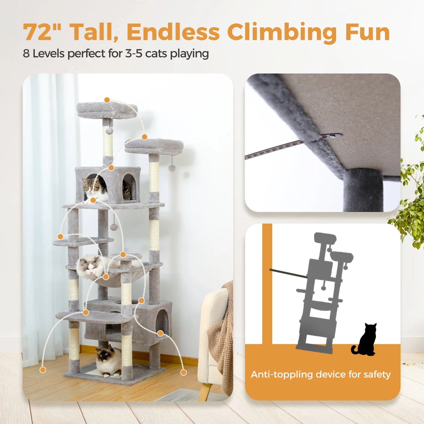 184cm Large Cat Tree and Tower for Indoor Cats With Sisal-Covered Scratching Posts