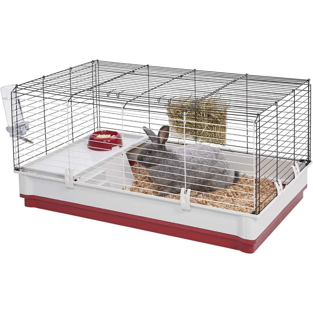 Deluxe Rabbit Cage, 39.5 L x 23.75 W x 19.75 H Inch, Maroon/White