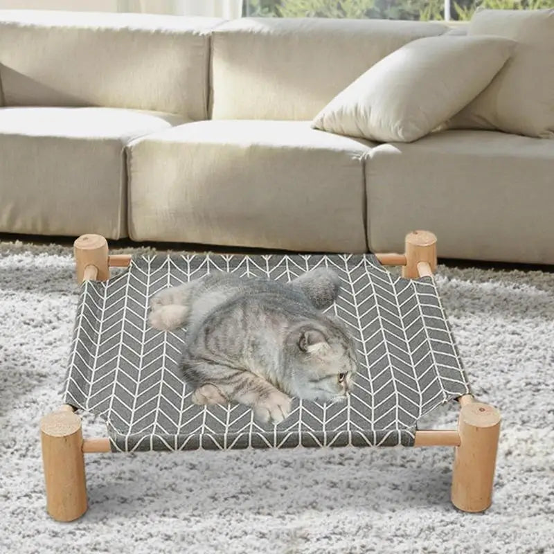 Cooling Elevated Dog Bed Small Wooden Pet Bed for Summer Cat Dog Hammock