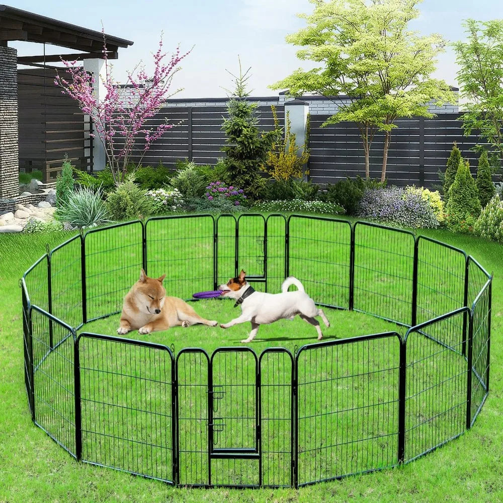 Pet Fence 40 inch Height 16 Panels Metal Outdoor Exercise Pen PetOasisWorld