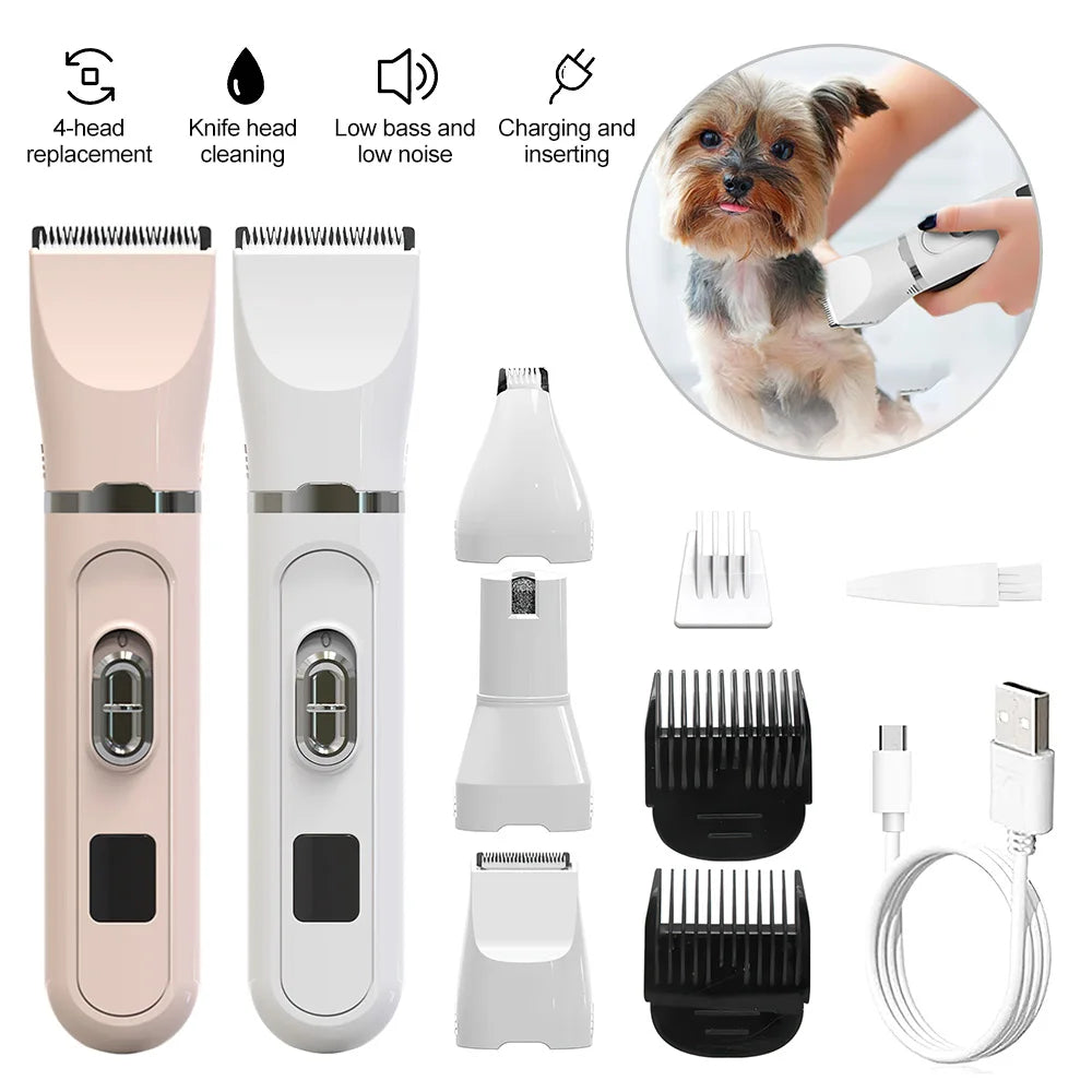 Professional 4 in 1 Pet Hair Clipper Electric Shaver Trimmer Kit Rechargeable Haircut Nail Grinder Grooming Cutting Machine