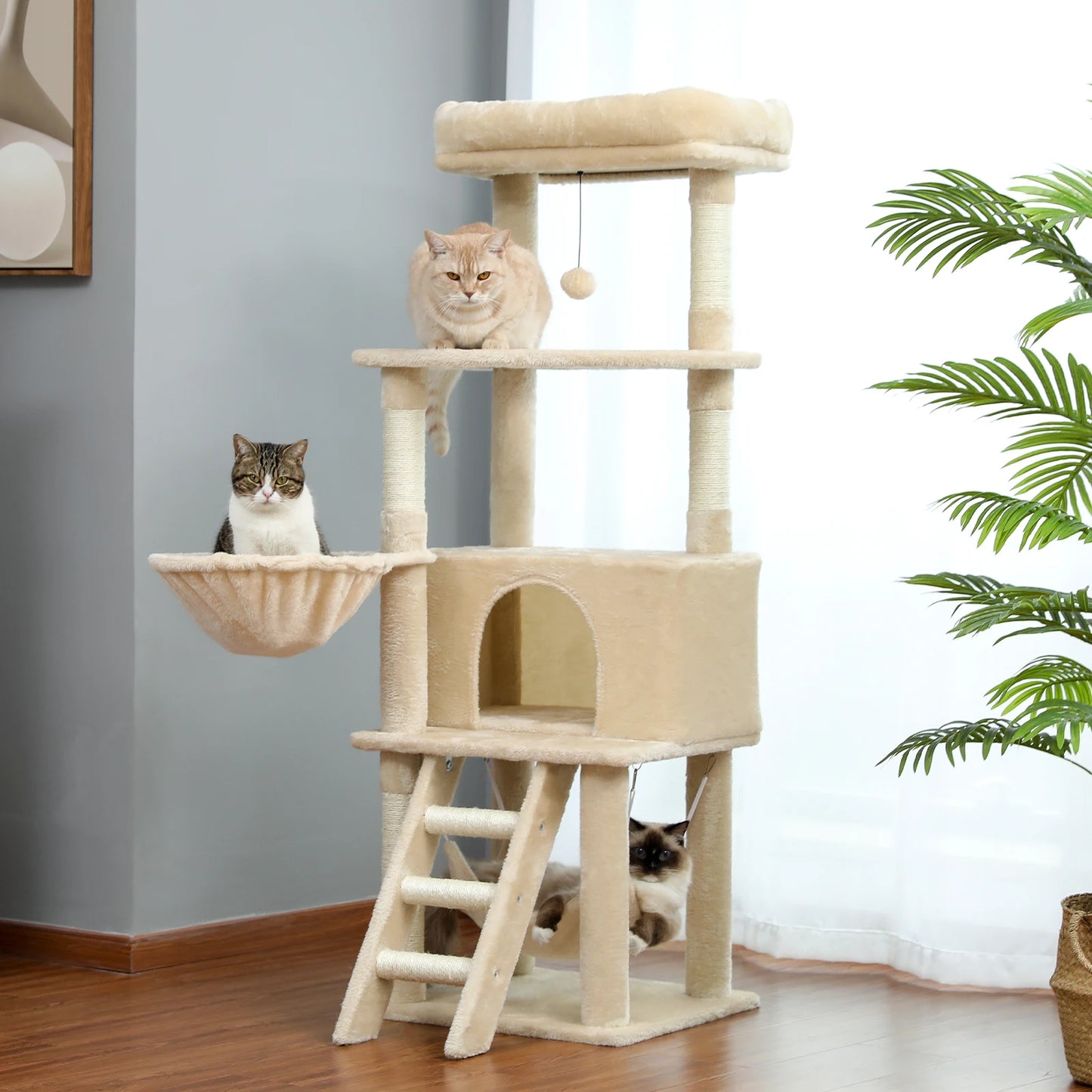 Cat Tree Scratching Post Multi-Level Pet Climbing Tree with Hammock