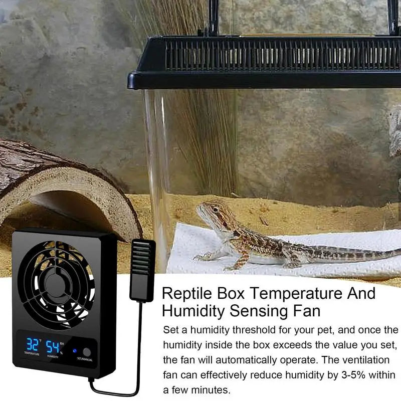 Smart Cooling Ventilation Fan With LED Display Low Noise For Amphibians Reptiles Snakes