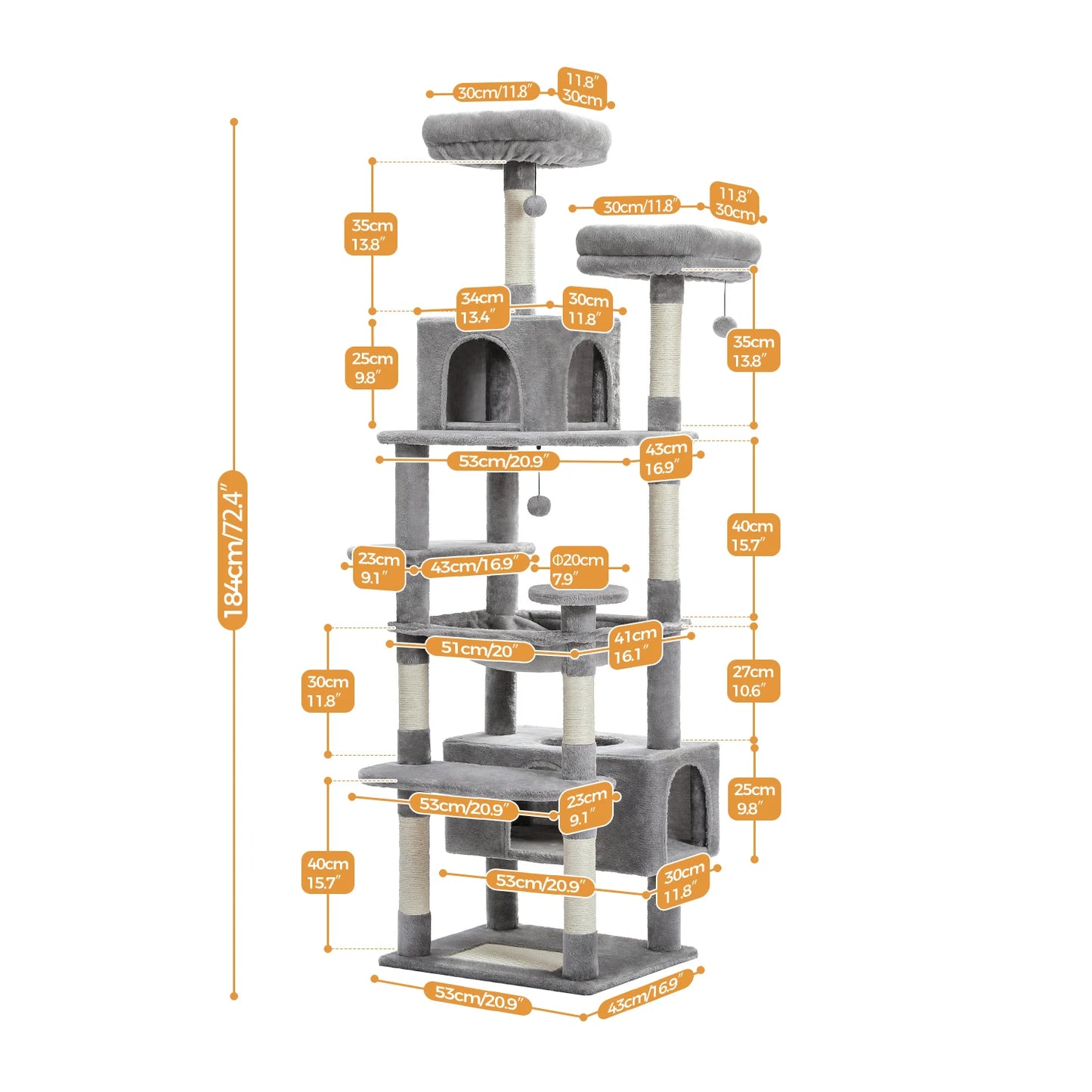 184cm Large Cat Tree and Tower for Indoor Cats With Sisal-Covered Scratching Posts