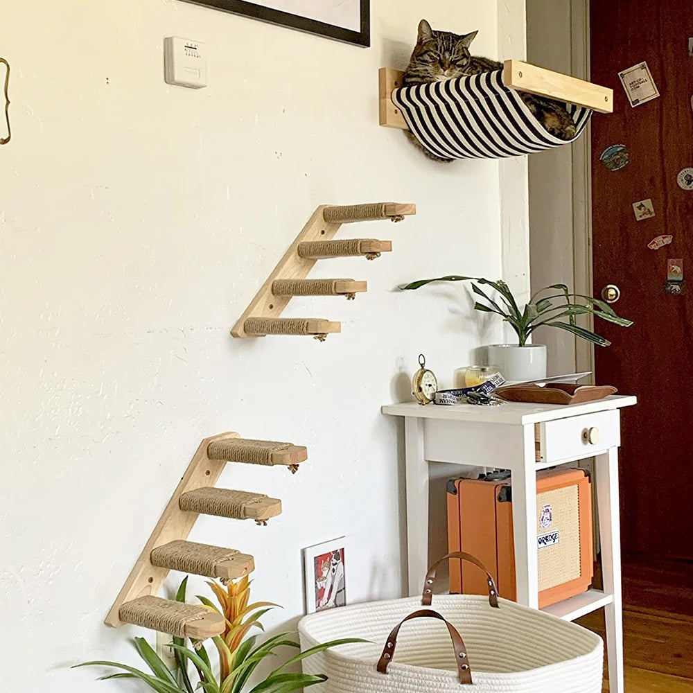 Cat Climbing Shelf Wall Mounted Four Step Stairway With Sisal Scratching Post