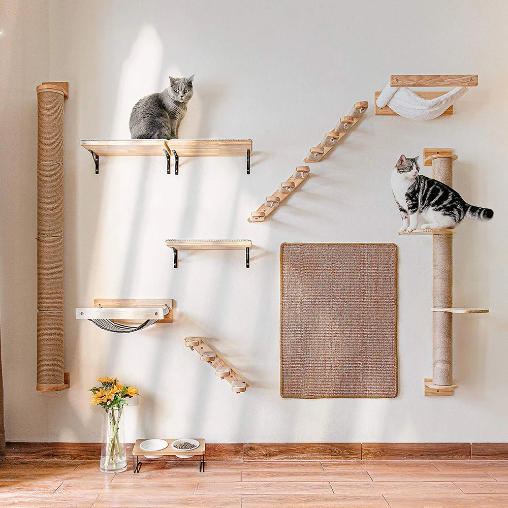 Cat Climbing Shelf Wall Mounted Four Step Stairway With Sisal Scratching Post