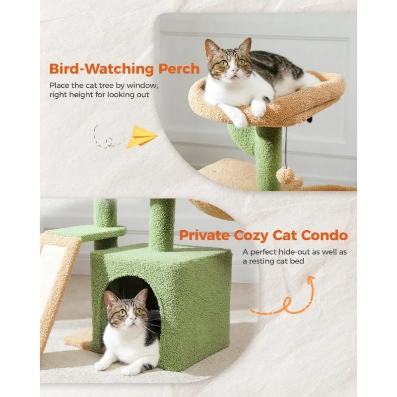 Cactus Cat Tree for Indoor.  Cat Tower Cat Condo with Sisal Scratching Ramp