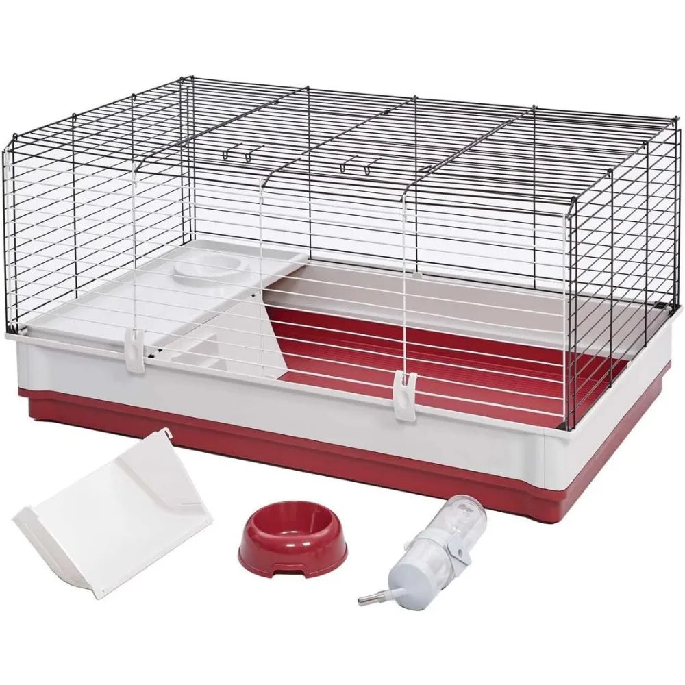 Deluxe Rabbit Cage, 39.5 L x 23.75 W x 19.75 H Inch, Maroon/White