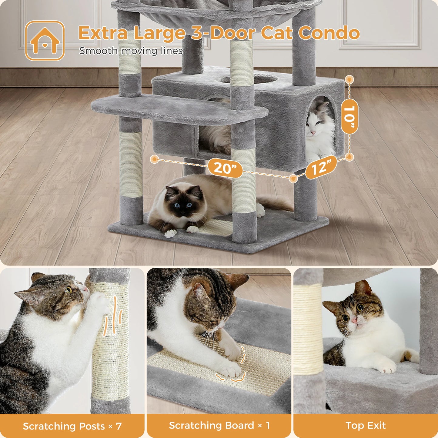 184cm Large Cat Tree and Tower for Indoor Cats With Sisal-Covered Scratching Posts