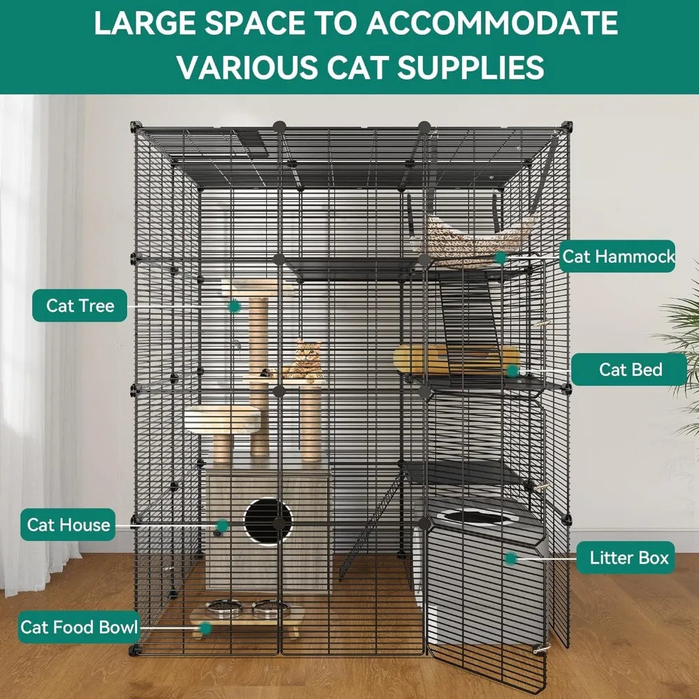 4 Tier Cat Cage Large with Hammock Outdoor Cat Enclosure Catio Metal Kennels for 1-3 Cats