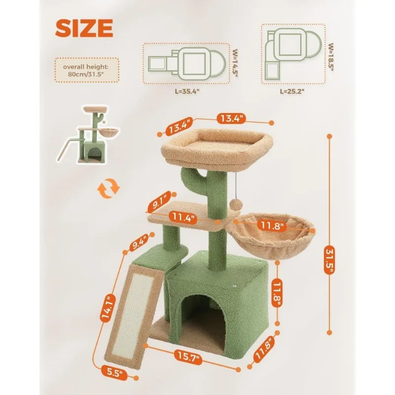 Cactus Cat Tree for Indoor.  Cat Tower Cat Condo with Sisal Scratching Ramp