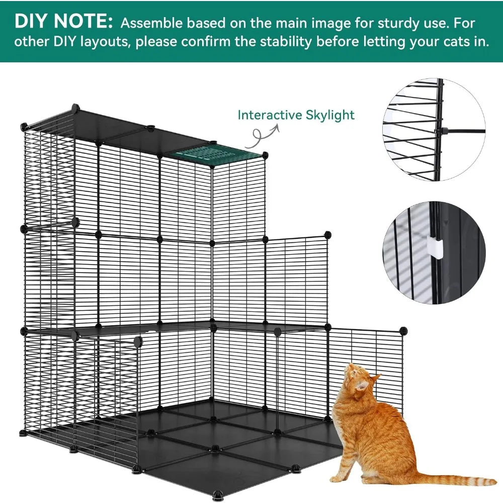 4 Tier Cat Cage Large with Hammock Outdoor Cat Enclosure Catio Metal Kennels for 1-3 Cats