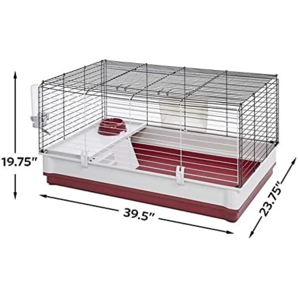 Deluxe Rabbit Cage, 39.5 L x 23.75 W x 19.75 H Inch, Maroon/White