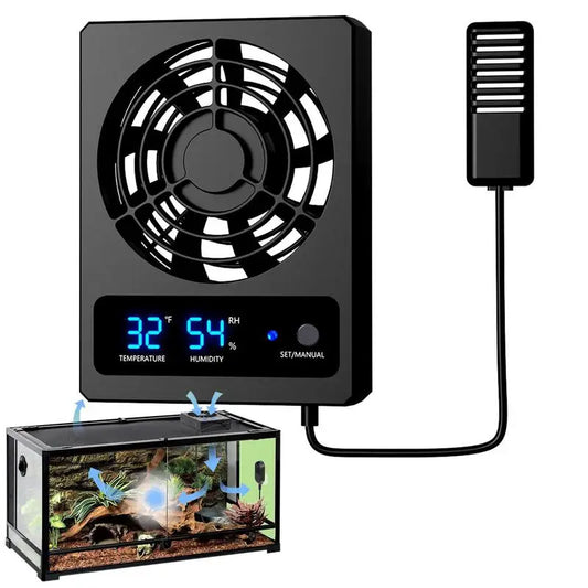 Smart Cooling Ventilation Fan With LED Display Low Noise For Amphibians Reptiles Snakes