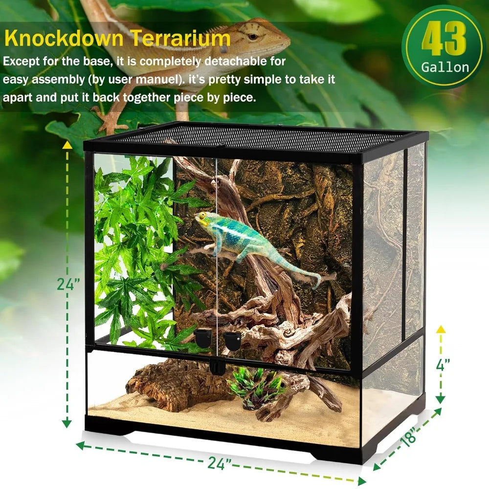 43 Gallon Professional Glass Terrarium 24"x18"x24" with Heat Resistant Aluminum Alloy Frame