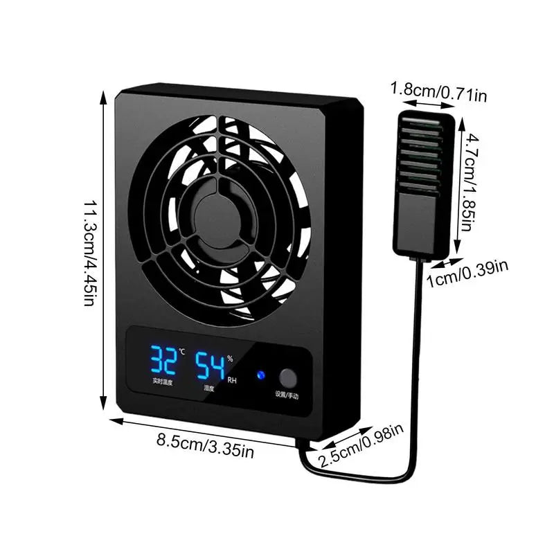 Smart Cooling Ventilation Fan With LED Display Low Noise For Amphibians Reptiles Snakes