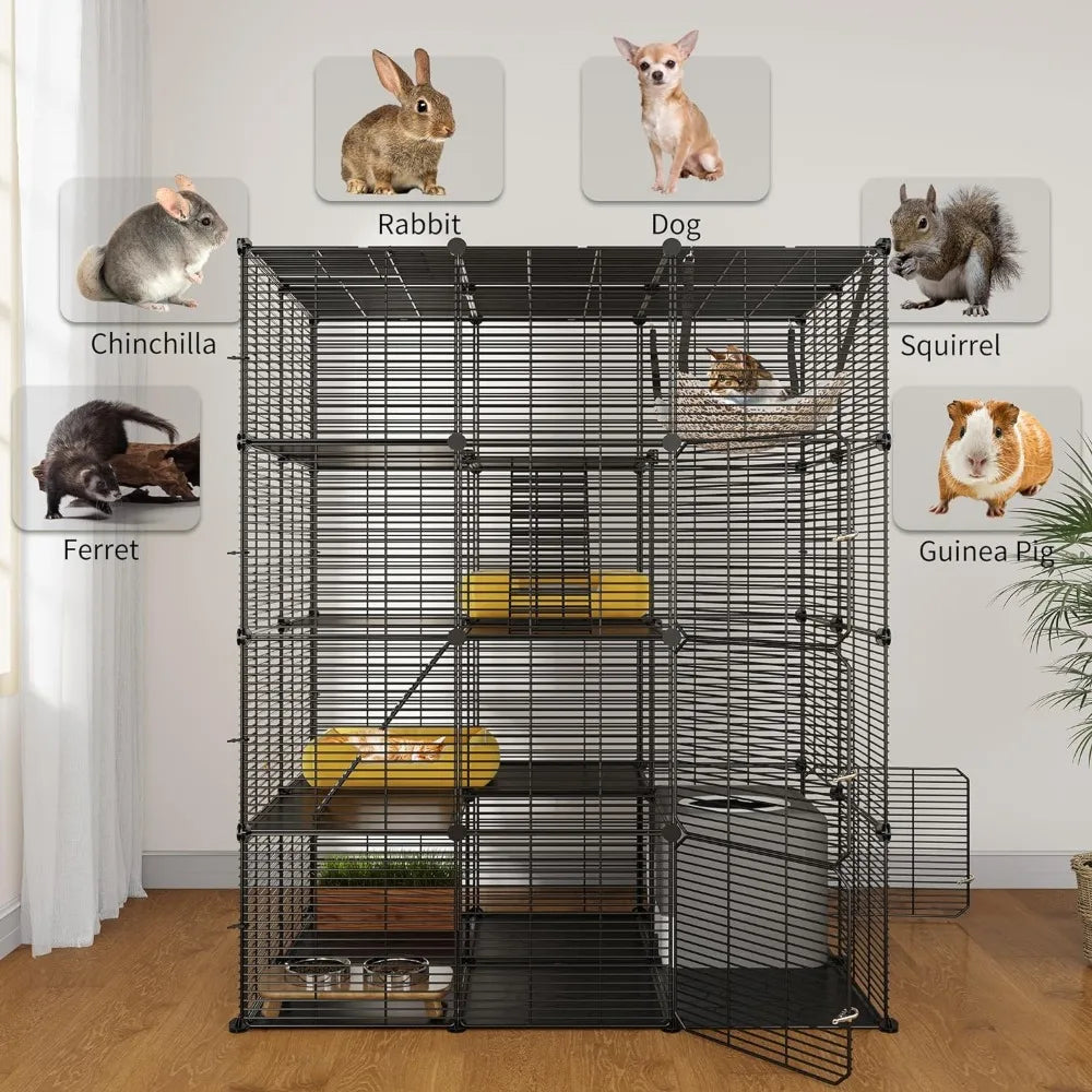 4 Tier Cat Cage Large with Hammock Outdoor Cat Enclosure Catio Metal Kennels for 1-3 Cats