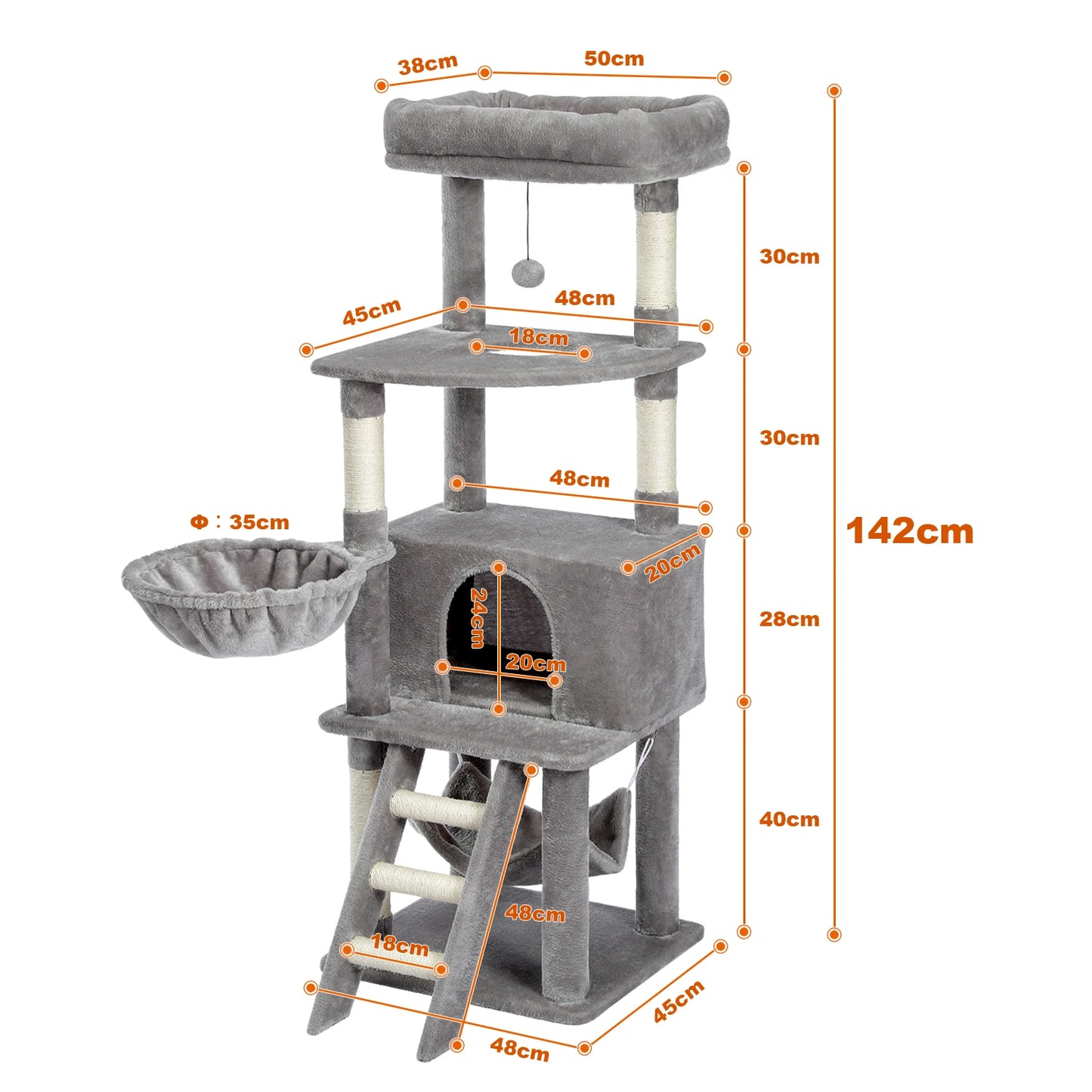 Cat Tree Scratching Post Multi-Level Pet Climbing Tree with Hammock