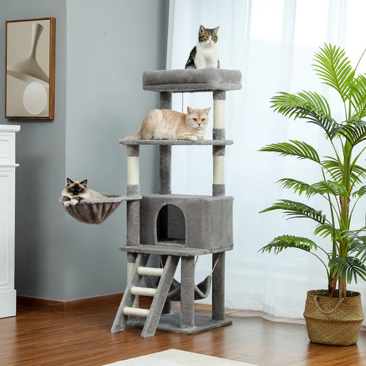 Cat Tree Scratching Post Multi-Level Pet Climbing Tree with Hammock