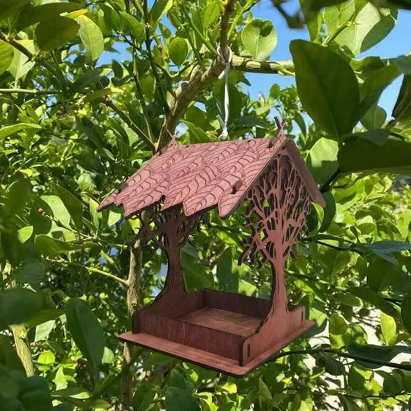 Wooden Hanging Bird Feeder Cottage For Outdoors Blue Jays Cardinals Woodpeckers Easy Fill